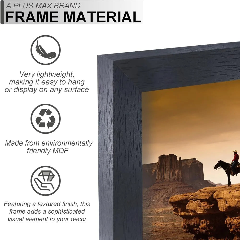 8 × 8 Inch Square Picture Frame, Textured Black Engineered Wood Wall-Mount Frame with HD Clear Protective Cover - product view 4