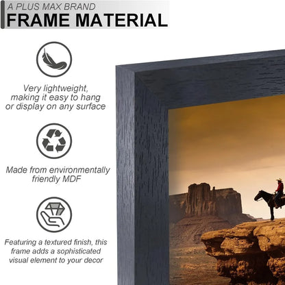 8 × 8 Inch Square Picture Frame, Textured Black Engineered Wood Wall-Mount Frame with HD Clear Protective Cover - product view 4