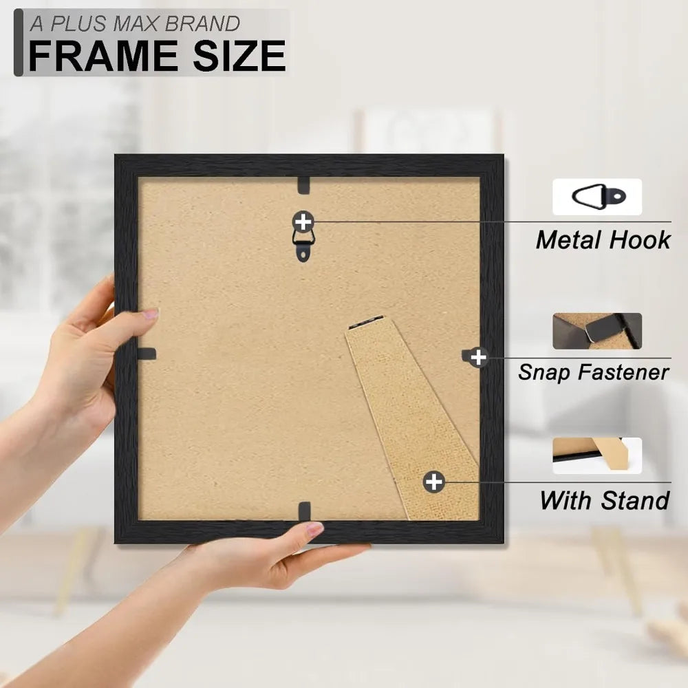 8 × 8 Inch Square Picture Frame, Textured Black Engineered Wood Wall-Mount Frame with HD Clear Protective Cover - product view 5