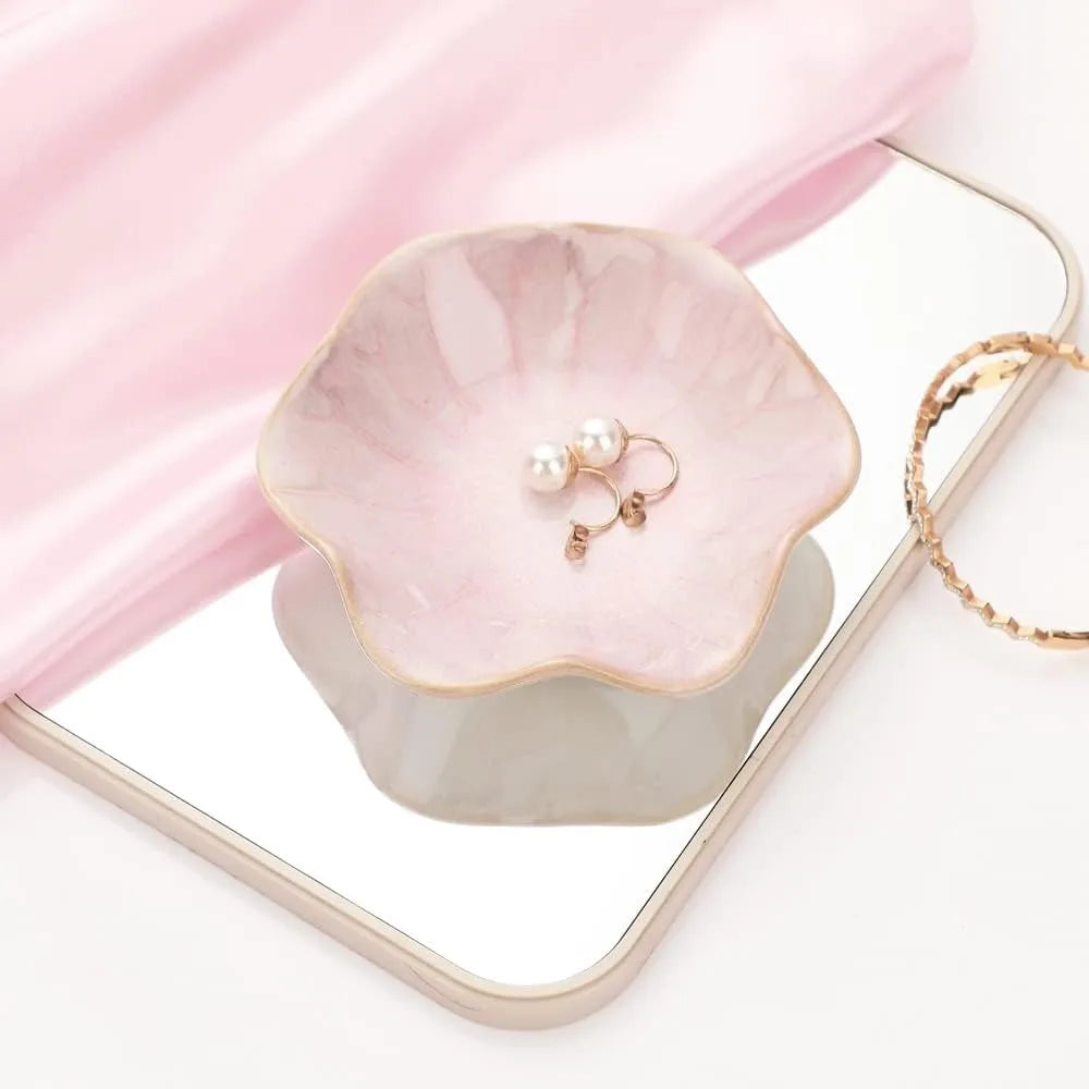 Pink Ceramic Trinket Tray, Lotus Leaf Jewelry Dish with Glazed Finish, 4.3-Inch Vanity Holder for Rings, Keys and Accessories - product view 4