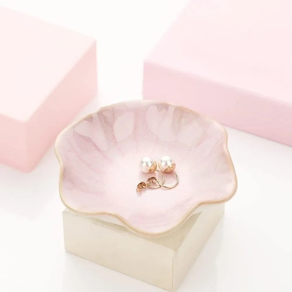 Pink Ceramic Trinket Tray, Lotus Leaf Jewelry Dish with Glazed Finish, 4.3-Inch Vanity Holder for Rings, Keys and Accessories - product view 5