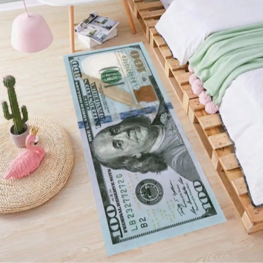 100 Dollar Bill Runner Rug, 20 x 47 Inch Geometric Jacquard Polyester Hallway Mat with EVA Backing for Home - product view 2