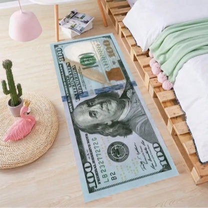100 Dollar Bill Runner Rug, 20 x 47 Inch Geometric Jacquard Polyester Hallway Mat with EVA Backing for Home - product view 2