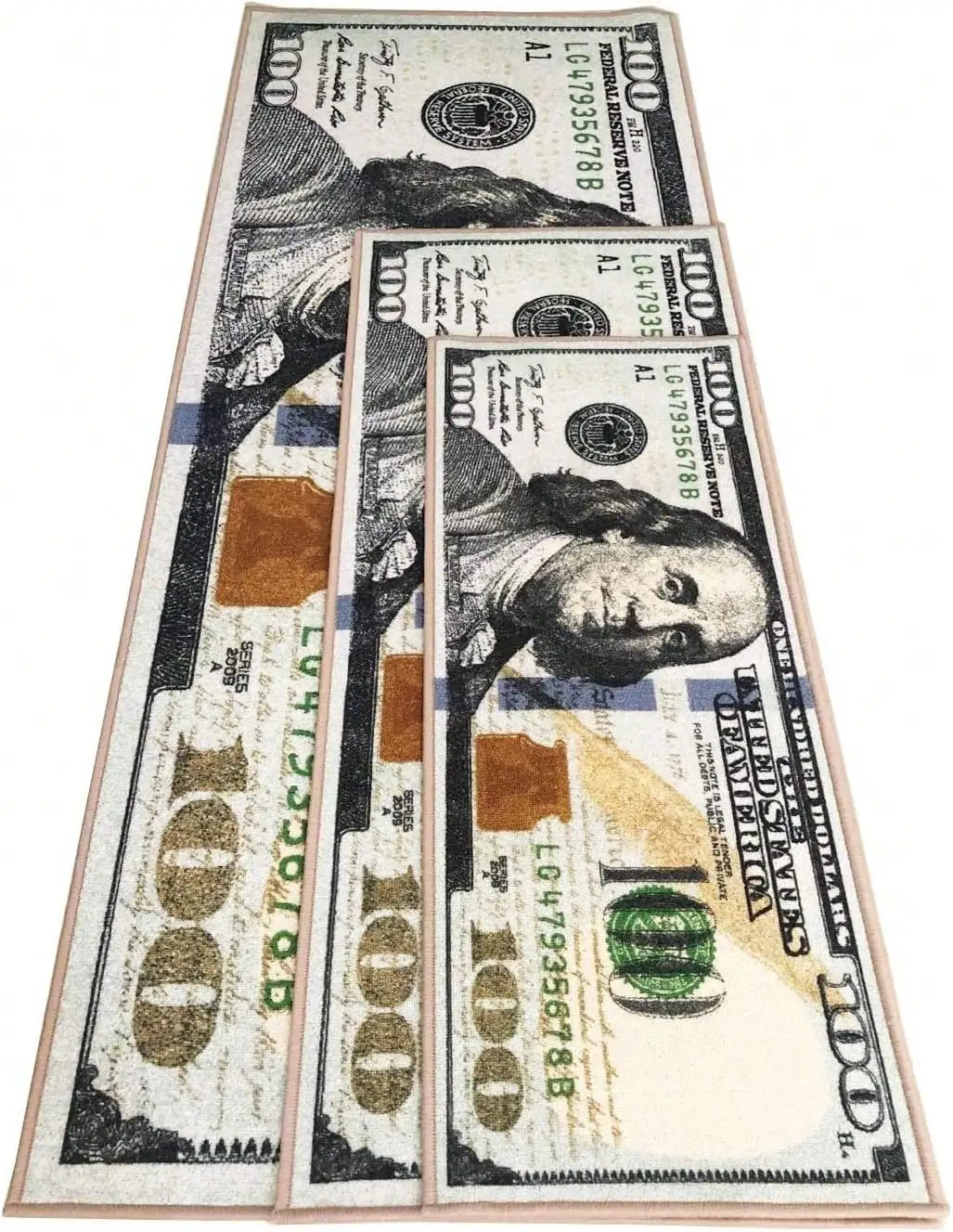 100 Dollar Bill Runner Rug, 20 x 47 Inch Geometric Jacquard Polyester Hallway Mat with EVA Backing for Home - product view 5
