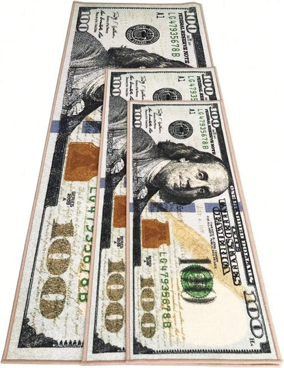 100 Dollar Bill Runner Rug, 20 x 47 Inch Geometric Jacquard Polyester Hallway Mat with EVA Backing for Home - product view 5