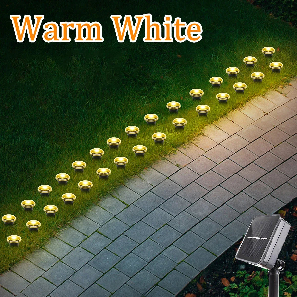 Solar LED Pathway Lights, 15 or 30 LEDs, 8 Modes, Light Sensor, IP65 Waterproof PVC Garden Lamps in White or Warm White - product view 1
