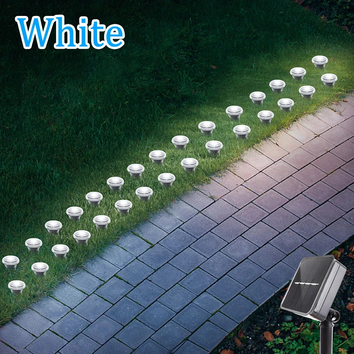 Solar LED Pathway Lights, 15 or 30 LEDs, 8 Modes, Light Sensor, IP65 Waterproof PVC Garden Lamps in White or Warm White - product view 2