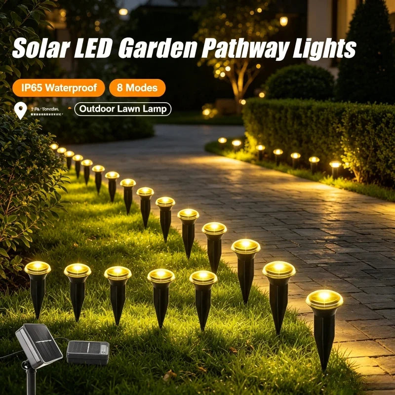 Solar LED Pathway Lights, 15 or 30 LEDs, 8 Modes, Light Sensor, IP65 Waterproof PVC Garden Lamps in White or Warm White - product view 3