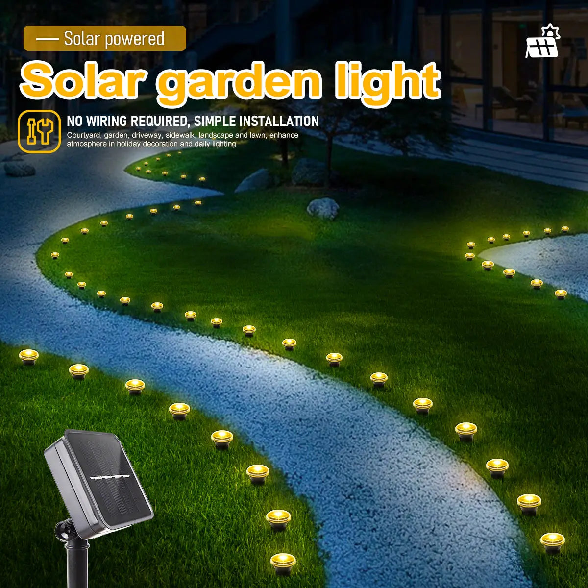 Solar LED Pathway Lights, 15 or 30 LEDs, 8 Modes, Light Sensor, IP65 Waterproof PVC Garden Lamps in White or Warm White - product view 4