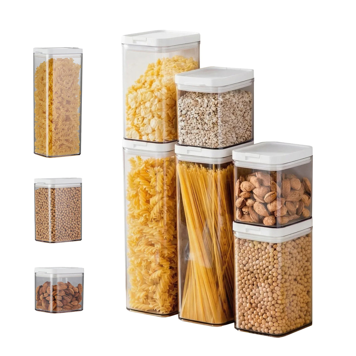 Airtight Food Storage Container Set, Flip-Lid Clear Pantry Organizer with 1900ml, 1100ml and 700ml Containers - product view 1