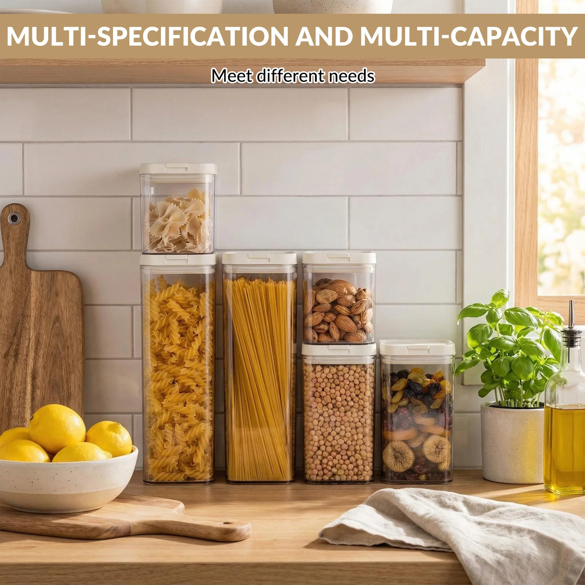 Airtight Food Storage Container Set, Flip-Lid Clear Pantry Organizer with 1900ml, 1100ml and 700ml Containers - product view 4
