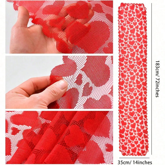 Red Heart Lace Table Runner, Printed Dining Table Decoration for Weddings, Parties and Romantic Home Kitchen Settings - product view 1