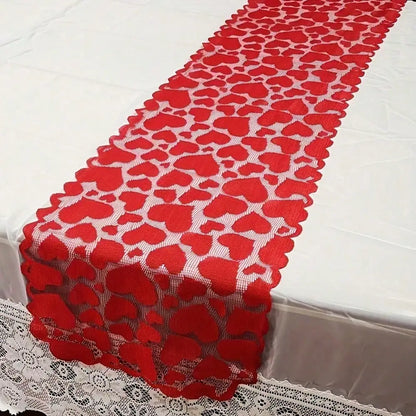 Red Heart Lace Table Runner, Printed Dining Table Decoration for Weddings, Parties and Romantic Home Kitchen Settings - product view 3