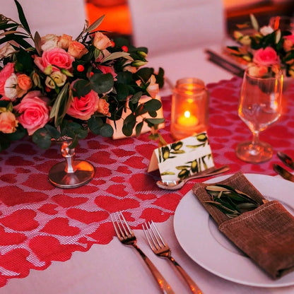 Red Heart Lace Table Runner, Printed Dining Table Decoration for Weddings, Parties and Romantic Home Kitchen Settings - product view 6