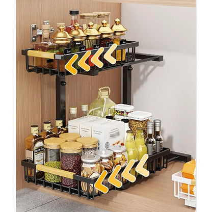 Adjustable Cabinet Shelf, 2-Tier Pull-Out Baskets, Stainless Steel, 16.5–19.2 in Height for Kitchen and Bathroom Storage - product view 4