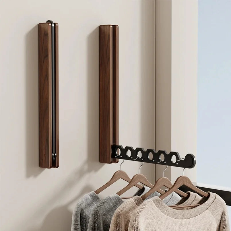 Wall-Mounted Wooden Drying Rack, Reusable Multi-Use Clothing Organizer with Space-Saving Design, Black or White - product view 3