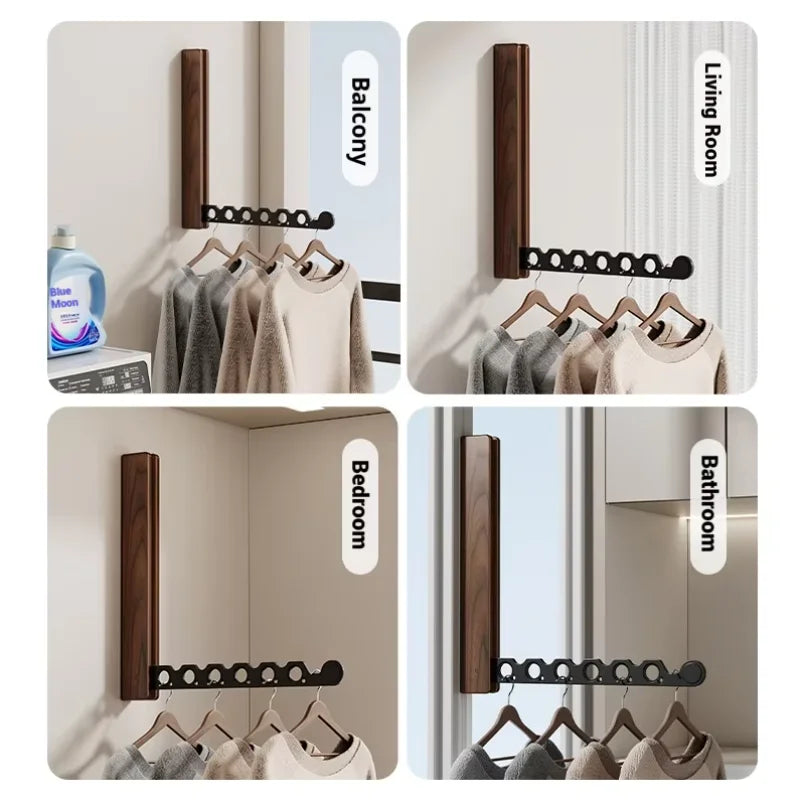 Wall-Mounted Wooden Drying Rack, Reusable Multi-Use Clothing Organizer with Space-Saving Design, Black or White - product view 4