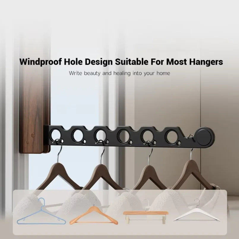 Wall-Mounted Wooden Drying Rack, Reusable Multi-Use Clothing Organizer with Space-Saving Design, Black or White - product view 5