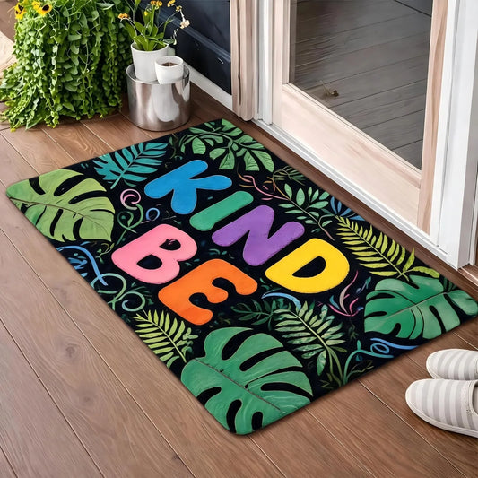 Retro Peace and Love Flower Door Mat, Waterproof Anti-Slip Silicone Floor Rug in 4 Sizes for Entryways and Indoor Spaces - product view 1