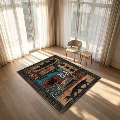 Rustic Wildlife Patchwork Striped Runner Rug, Machine-Made 100% Polyester with Rubber Backing for Hallway or Entryway - product view 5