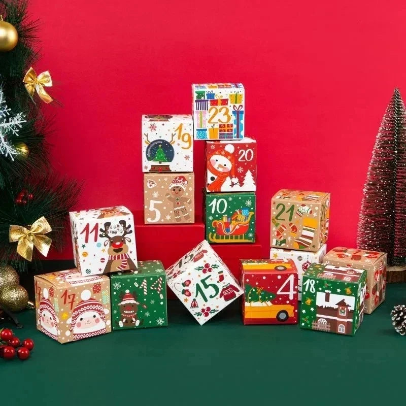 Christmas Advent Calendar Boxes, 24 Paper Countdown Gift Containers, 7 cm Cubes for Holiday Decor - product view 2