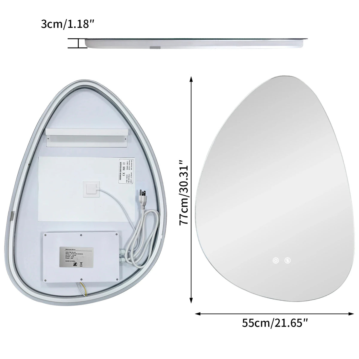 Irregular Pebble LED Bathroom Mirror, Touch Sensor, Anti-Fog, 3 Color Temperatures, IP66 Wall-Mounted Vanity Mirror - product view 2