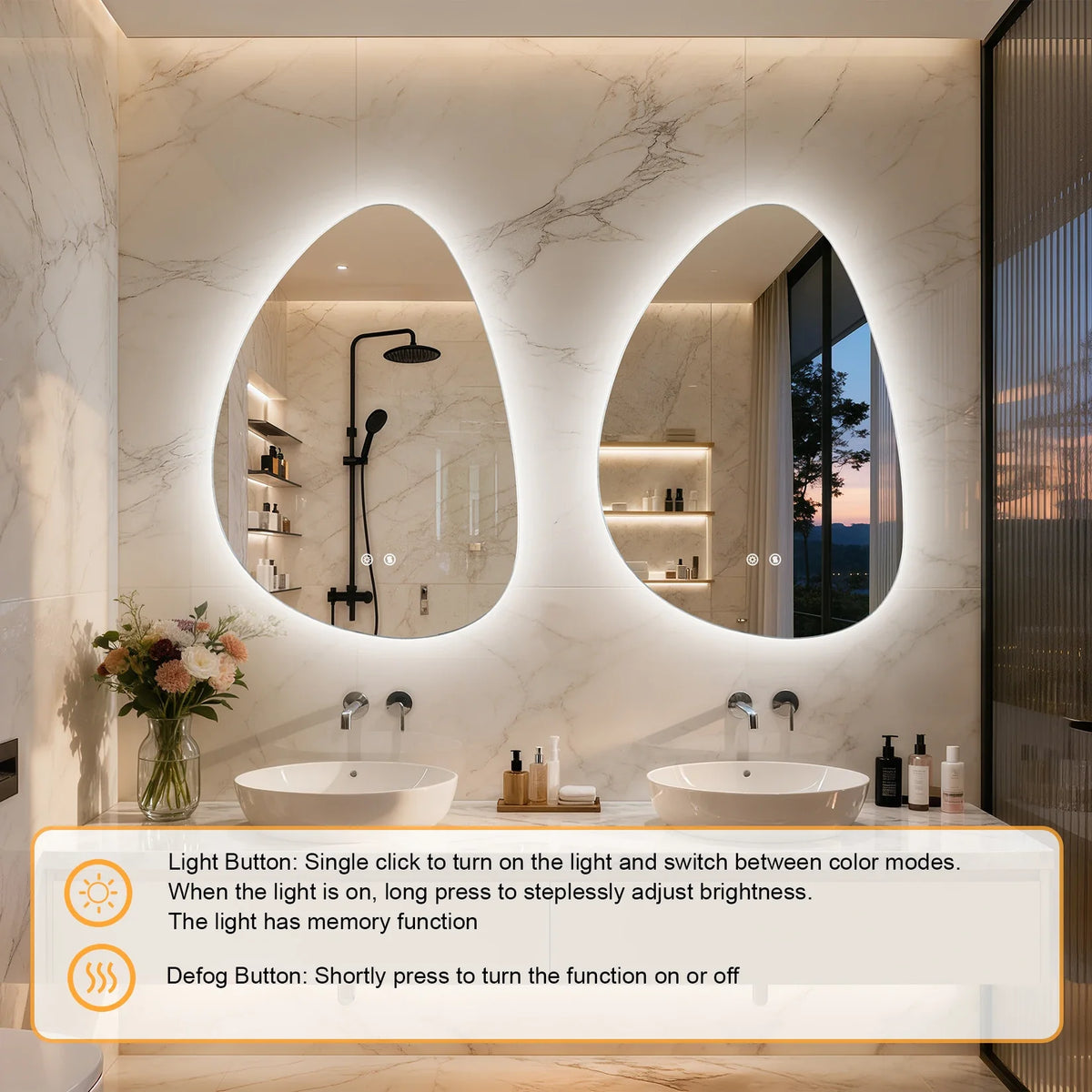 Irregular Pebble LED Bathroom Mirror, Touch Sensor, Anti-Fog, 3 Color Temperatures, IP66 Wall-Mounted Vanity Mirror - product view 5