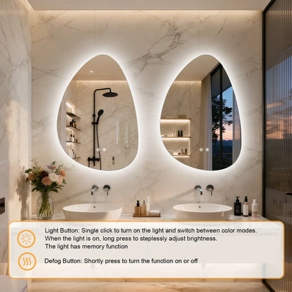 Irregular Pebble LED Bathroom Mirror, Touch Sensor, Anti-Fog, 3 Color Temperatures, IP66 Wall-Mounted Vanity Mirror - product view 5