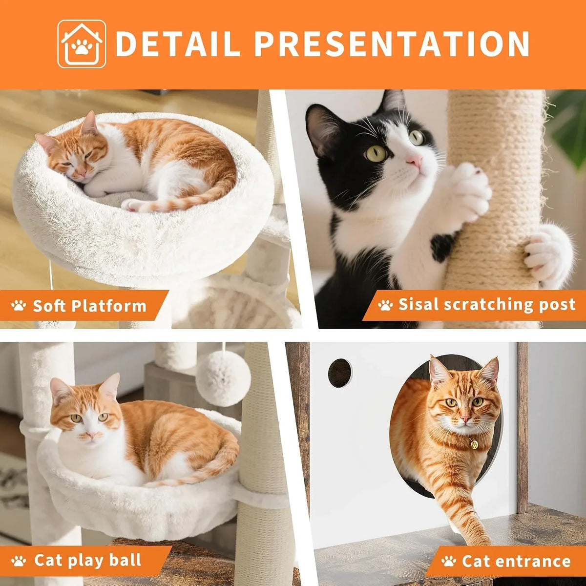 Cat Scratching Post Tower with Hidden Litter Box Enclosure, 55.1-Inch Multi-Level Condo, Hammock and Perches for Indoor Cats - product view 5
