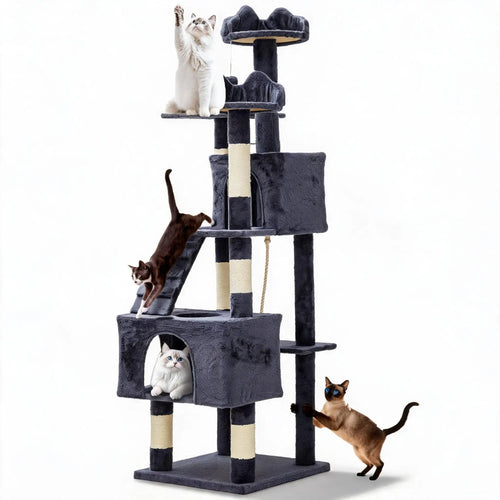 72-Inch Cat Scratching Post Tree, 6 Sisal Posts, 2 Condos, 3 Perches, Hammock, Tunnel and Anti-Tip Kit - product view 1