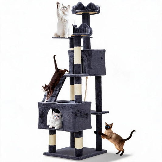 72-Inch Cat Scratching Post Tree, 6 Sisal Posts, 2 Condos, 3 Perches, Hammock, Tunnel and Anti-Tip Kit - product view 1
