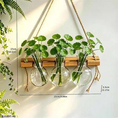 Wall-Mounted Hydroponic Vase, Boho Rope Hanging Wood and ABS Bulb Planter for Pothos, Lucky Bamboo and Flowers - product view 1