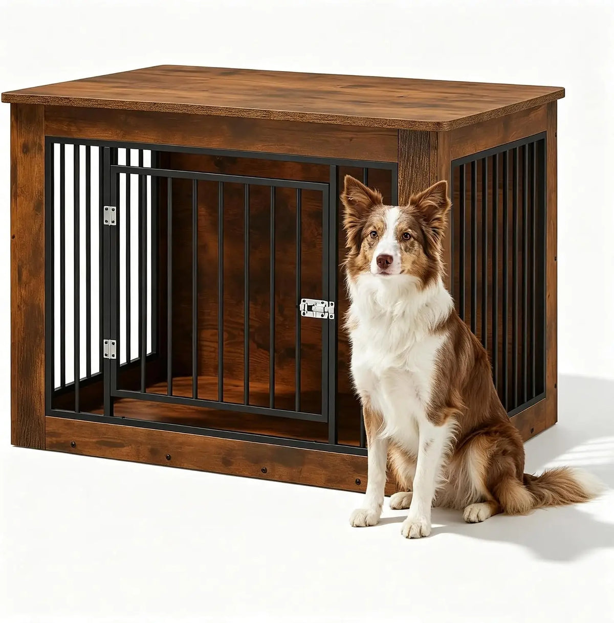 Dog Crate End Table, Chew-Resistant Wood and Metal Kennel, Double Doors, Adjustable Legs, 38.2 x 24 x 26.8 in for Medium Dogs - product view 1