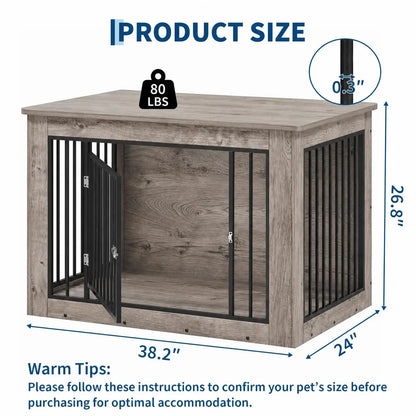 Dog Crate End Table, Chew-Resistant Wood and Metal Kennel, Double Doors, Adjustable Legs, 38.2 x 24 x 26.8 in for Medium Dogs - product view 4