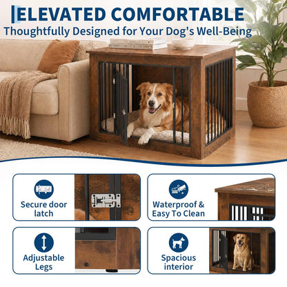 Dog Crate End Table, Chew-Resistant Wood and Metal Kennel, Double Doors, Adjustable Legs, 38.2 x 24 x 26.8 in for Medium Dogs - product view 6