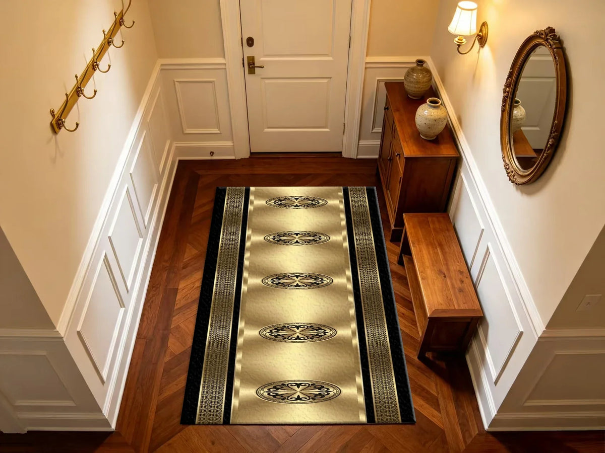Classic Striped Runner Rug, 100% Polyester, Rubber Backing, Machine Made, Ornamental Floor Carpet for Hallway and Entryway - product view 3