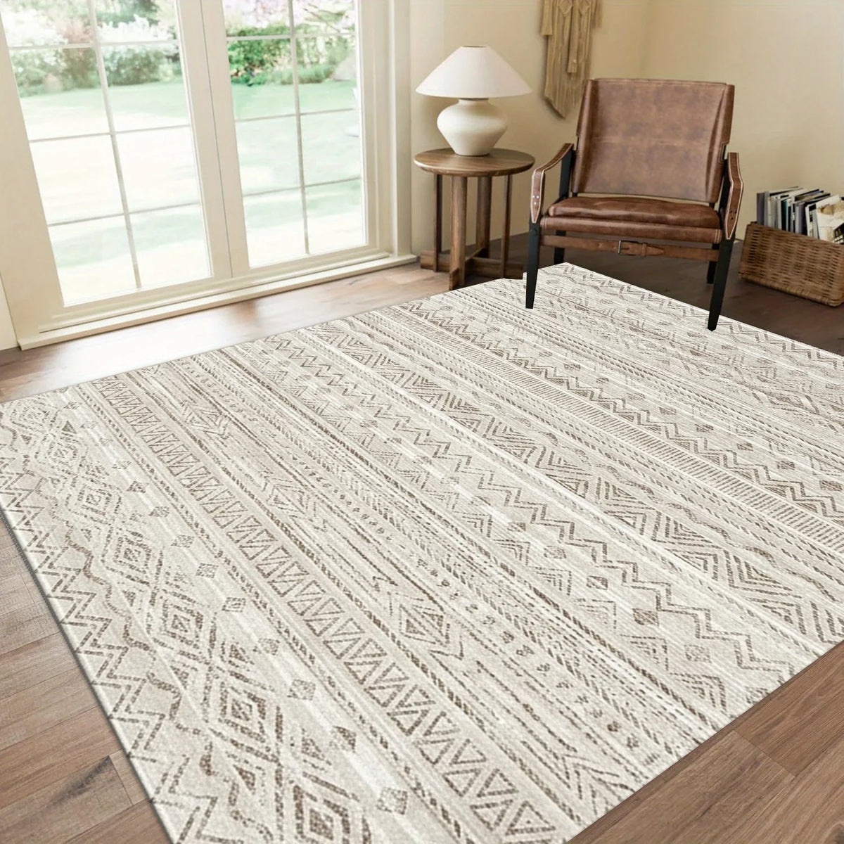 Striped Area Rug, Classic Machine-Made 100% Polyester with Rubber Backing, Washable Floor Mat for Living Room or Bedroom - product view 5