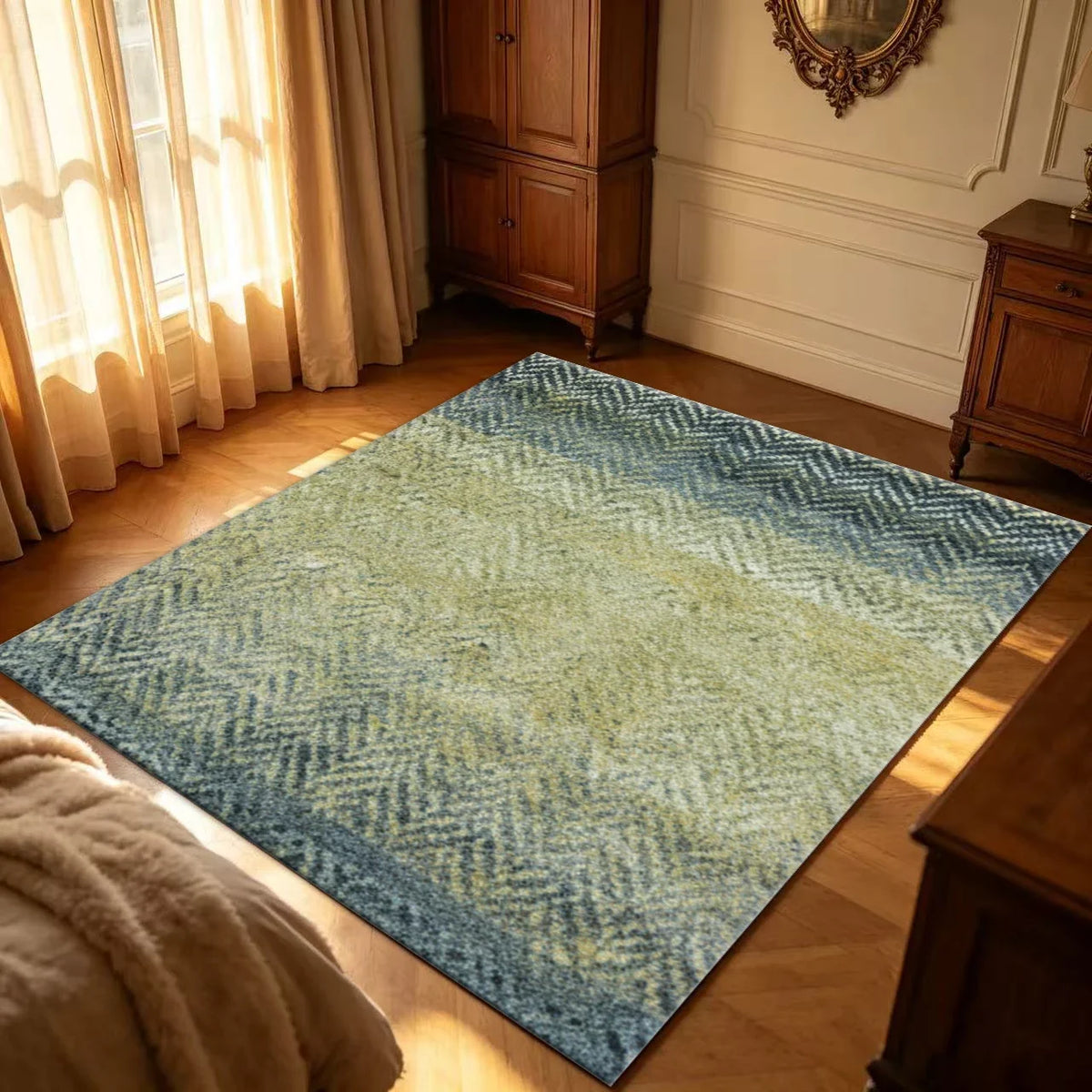 Neutral Striped Area Rug, Classic Machine-Made Polyester Carpet with Rubber Backing for Living Room and Bedroom Décor - product view 4