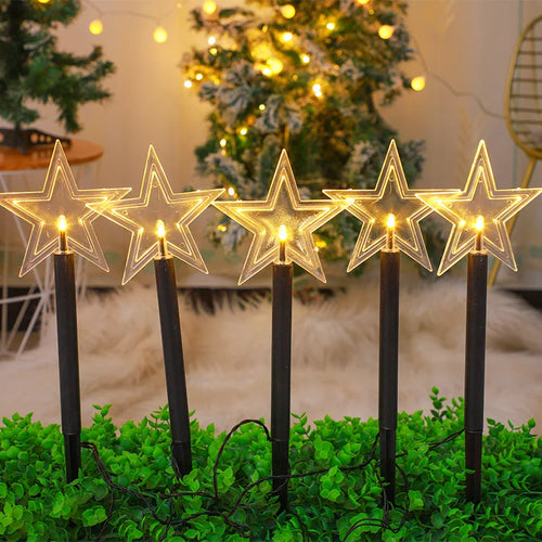 Solar Pathway Lights, 5-Light LED Star Snowflake Garden Stakes, Warm White 1.2V Set with 5m Size for Yard Décor - product view 1