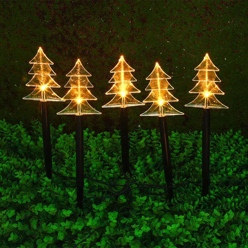 Solar Pathway Lights, 5-Light LED Star Snowflake Garden Stakes, Warm White 1.2V Set with 5m Size for Yard Décor - product view 4