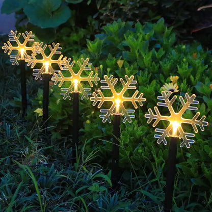Solar Pathway Lights, 5-Light LED Star Snowflake Garden Stakes, Warm White 1.2V Set with 5m Size for Yard Décor - product view 5