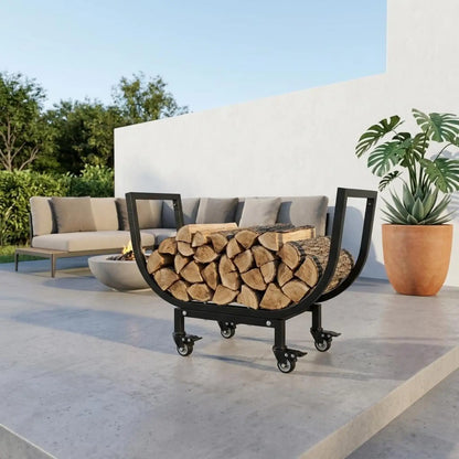 Movable Firewood Rack, Carbon Steel Log Holder with Fixed Feet or Wheels for Fireplace, Home and Patio Storage - product view 2