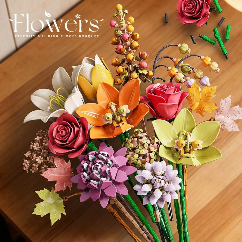 813-Piece Artificial Flower Bouquet Building Set, Plastic DIY Assembly Kit in Gift Box for Wedding Favors and Home Decor - product view 6