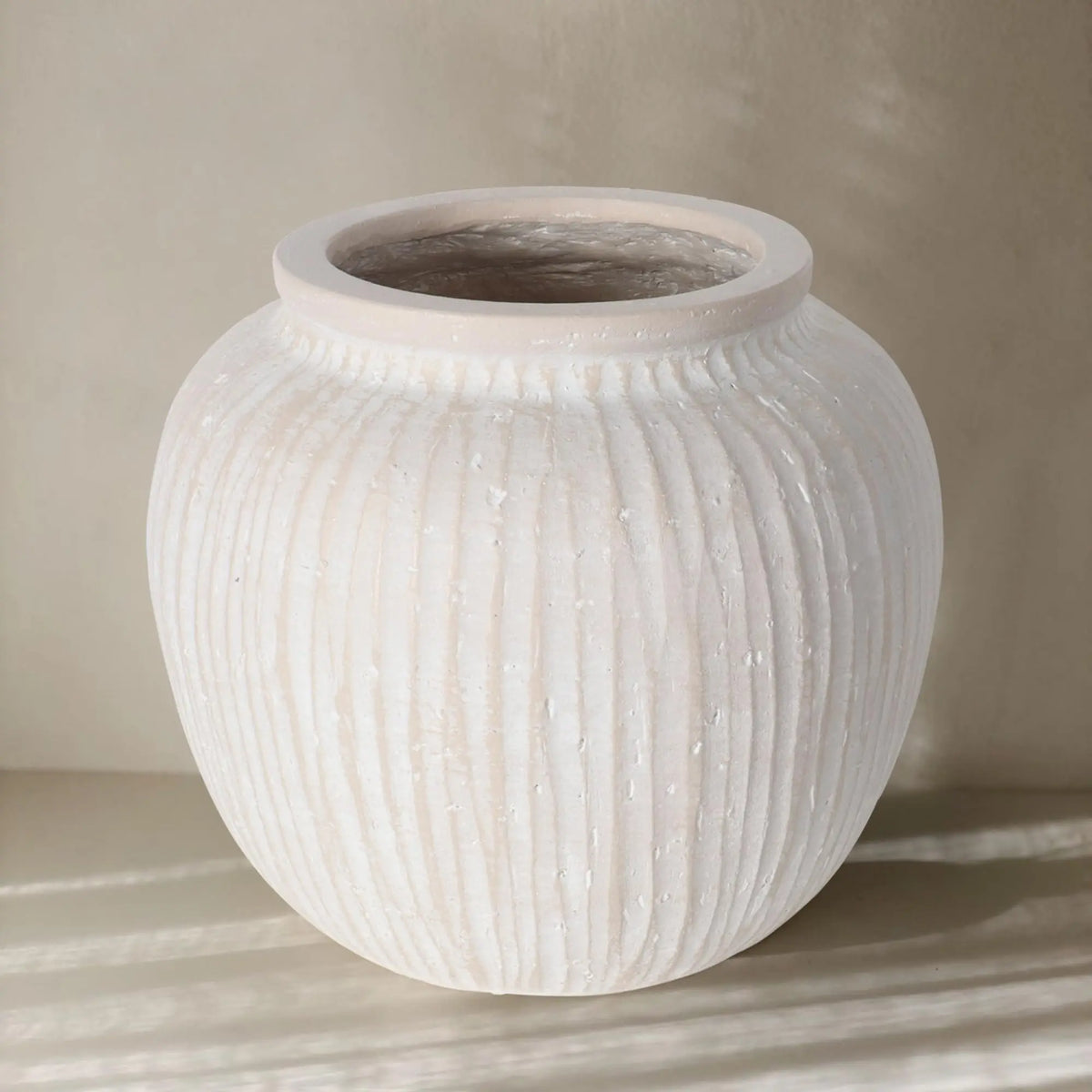 Rustic Round Floor Vase, 9-Inch Distressed Porcelain Accent for Flowers, Greenery and Farmhouse Indoor Outdoor Décor - product view 3