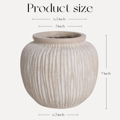 Rustic Round Floor Vase, 9-Inch Distressed Porcelain Accent for Flowers, Greenery and Farmhouse Indoor Outdoor Décor - product view 5