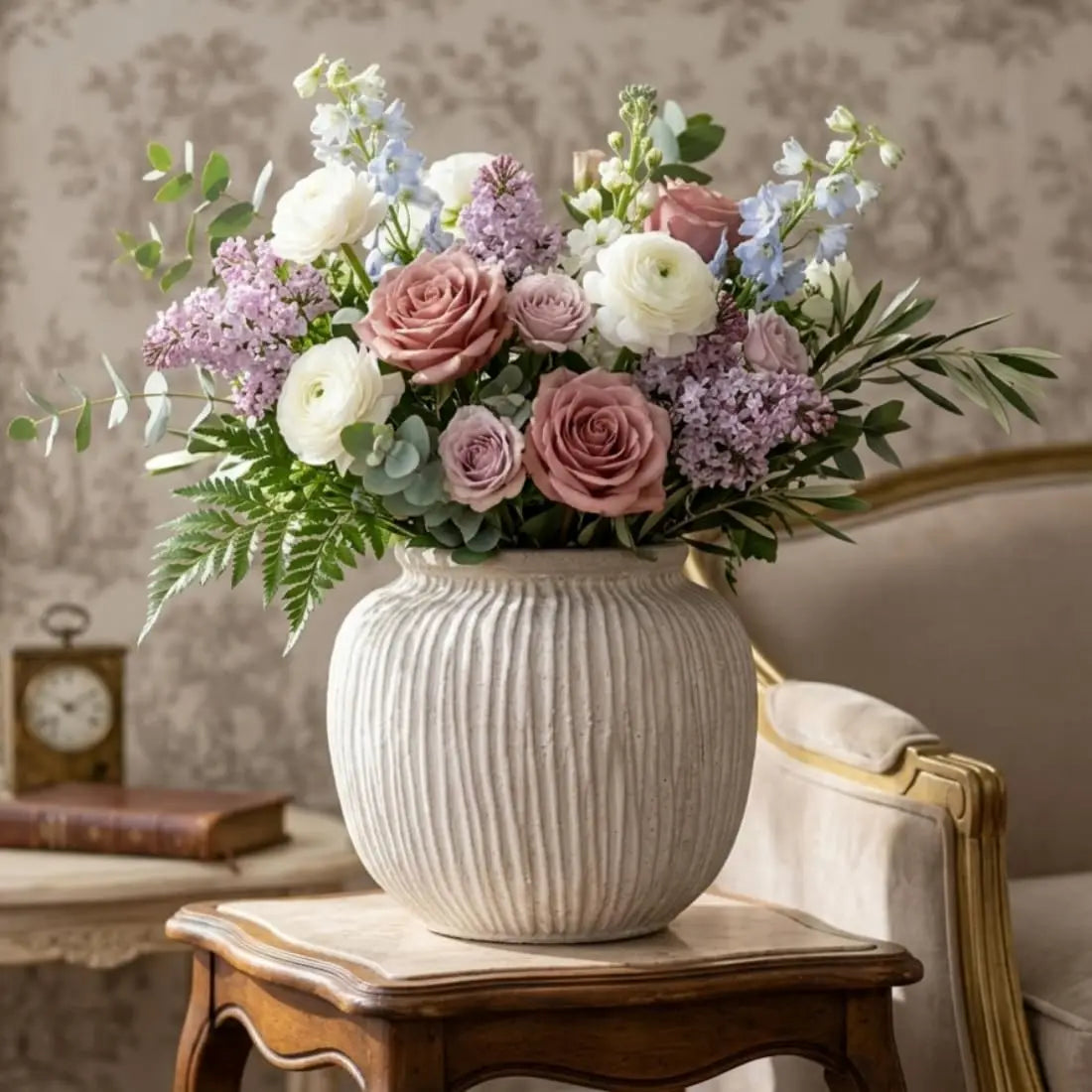 Rustic Round Floor Vase, 9-Inch Distressed Porcelain Accent for Flowers, Greenery and Farmhouse Indoor Outdoor Décor - product view 6