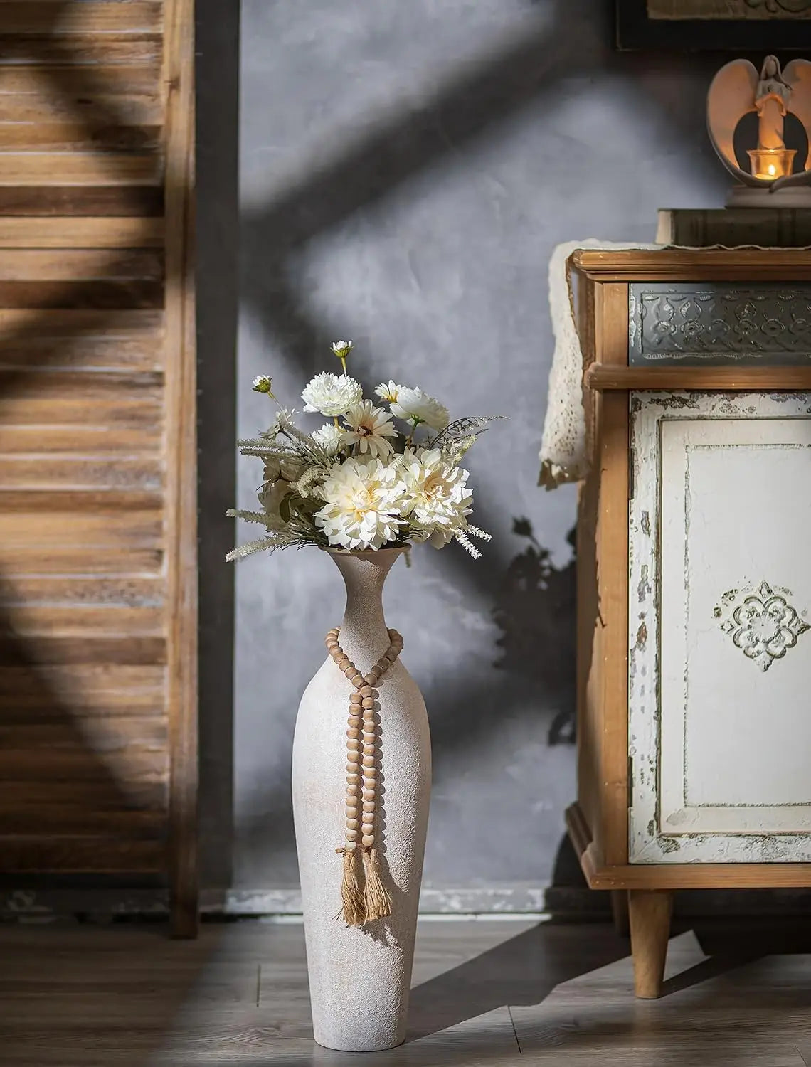 Porcelain Floor Vase, Boho Decorative Standing Flower Holder for Pampas Grass, Living Room, Fireplace and Home Décor - product view 4
