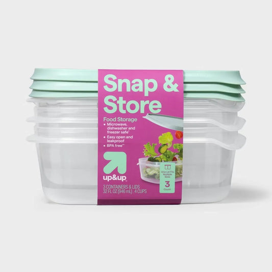 Rectangle Food Storage Containers, 32 fl oz, 3-Piece Clear BPA-Free Plastic Set for Refrigerator and Freezer - product view 1