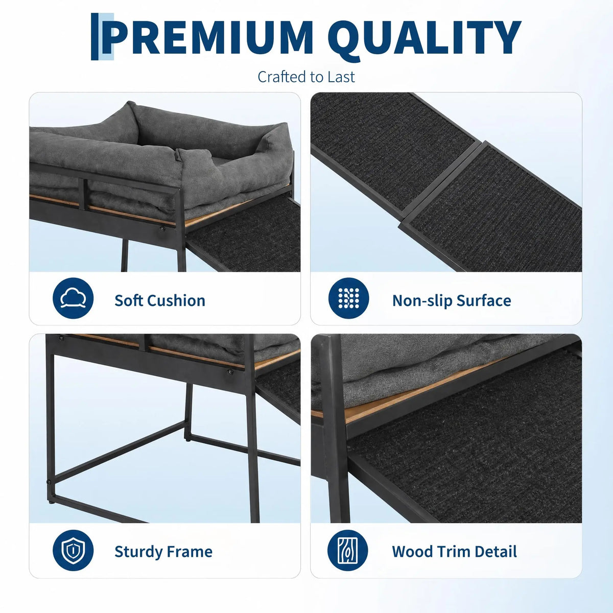 Elevated Dog Bed Ramp, 22 x 24.8 Inch Platform, Non-Slip Access, Bolster Cushion and Metal Frame for Small to Medium Dogs - product view 4