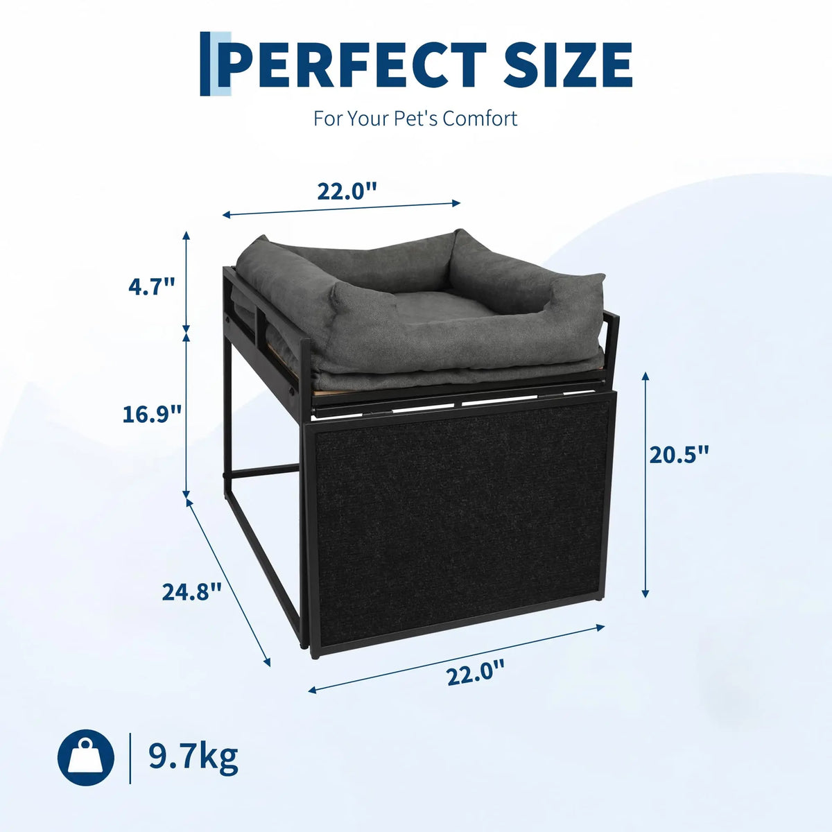 Elevated Dog Bed Ramp, 22 x 24.8 Inch Platform, Non-Slip Access, Bolster Cushion and Metal Frame for Small to Medium Dogs - product view 6